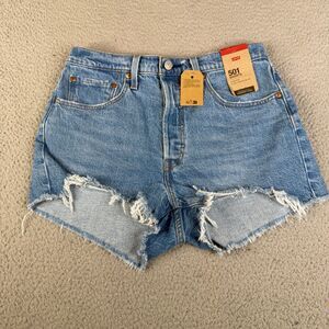 LEVI'S  501 Cut Off Shorts Womens 30 x 3" Blue High Rise Denim Raw Hem Frayed